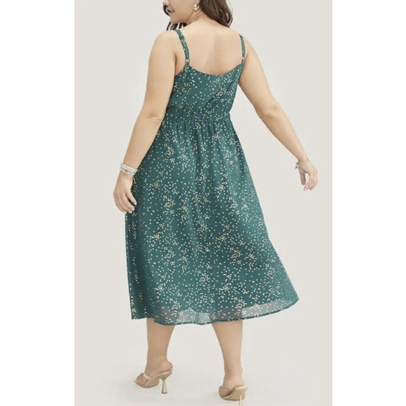 Emerald green with gold foil stars midi sleeveless dress - Picture 3 of 13
